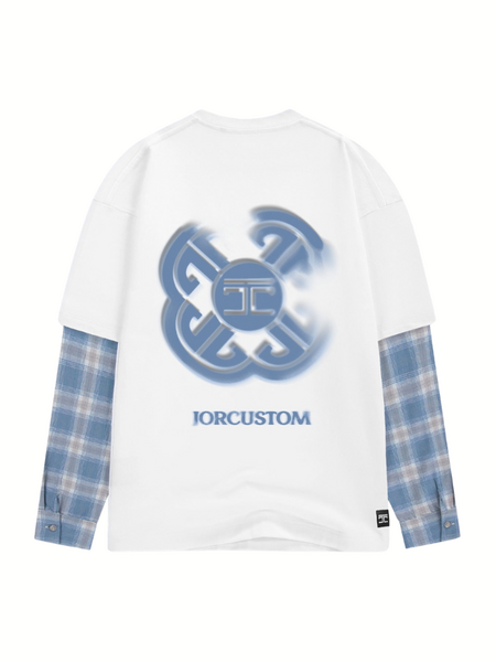 JorCustom Monogram Flannel Double Layered Longsleeve - White/Bounty Blue JorCustom JorCustom Monogram Flannel Double Layered Longsleeve - White/Bounty Blue