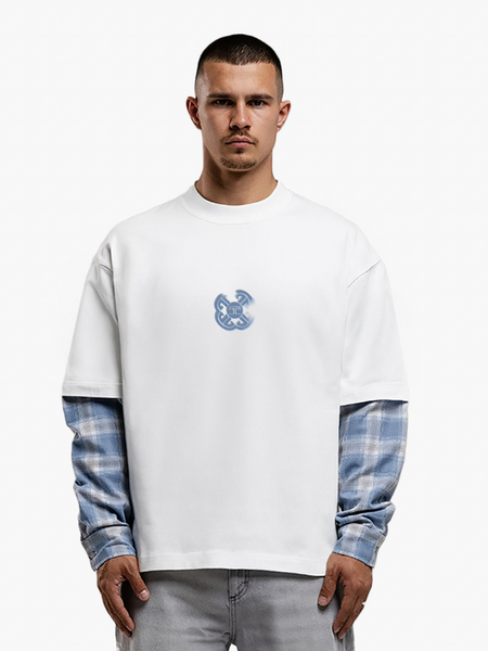 JorCustom Monogram Flannel Double Layered Longsleeve - White/Bounty Blue JorCustom JorCustom Monogram Flannel Double Layered Longsleeve - White/Bounty Blue