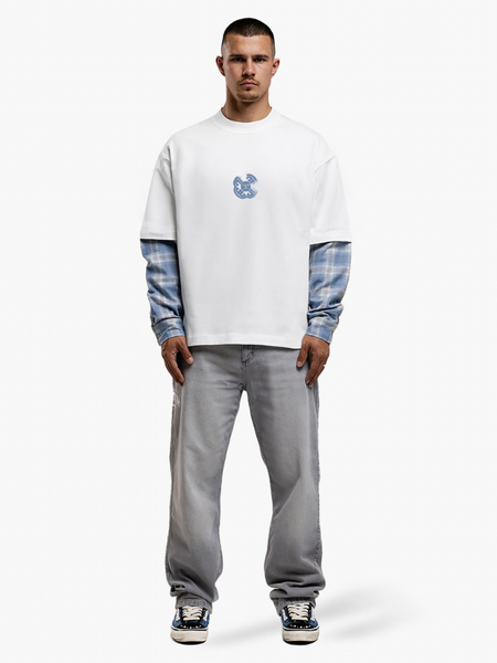 JorCustom Monogram Flannel Double Layered Longsleeve - White/Bounty Blue JorCustom JorCustom Monogram Flannel Double Layered Longsleeve - White/Bounty Blue