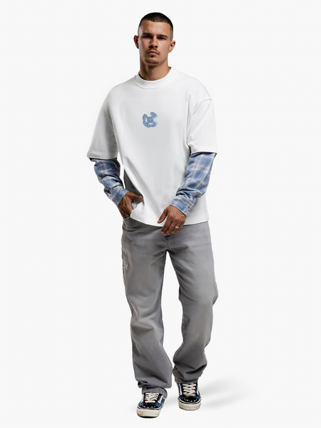 JorCustom Monogram Flannel Double Layered Longsleeve - White/Bounty Blue JorCustom JorCustom Monogram Flannel Double Layered Longsleeve - White/Bounty Blue