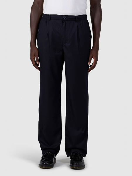 Pure Path Pleated Twill Pants - Dark Navy