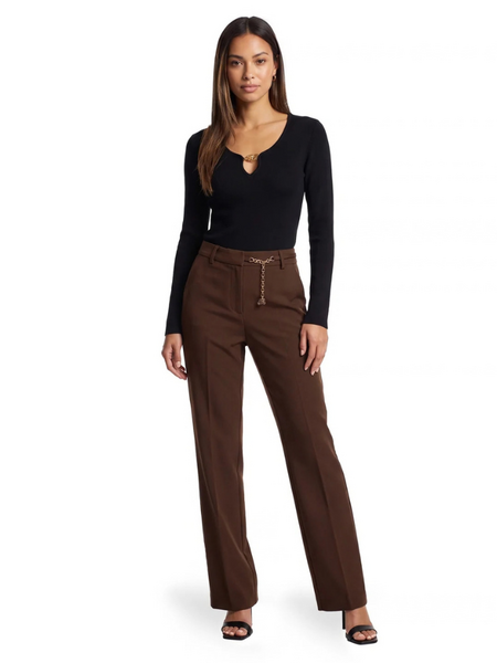 Malelions Women Chain Emblem Pantalon - Dark Brown