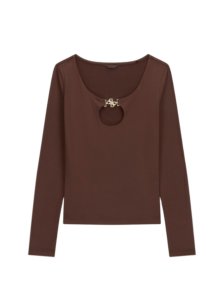 Guess LS 4G JEWEL CAMRYN TOP - DARK COFFEE Guess Guess LS 4G JEWEL CAMRYN TOP - DARK COFFEE