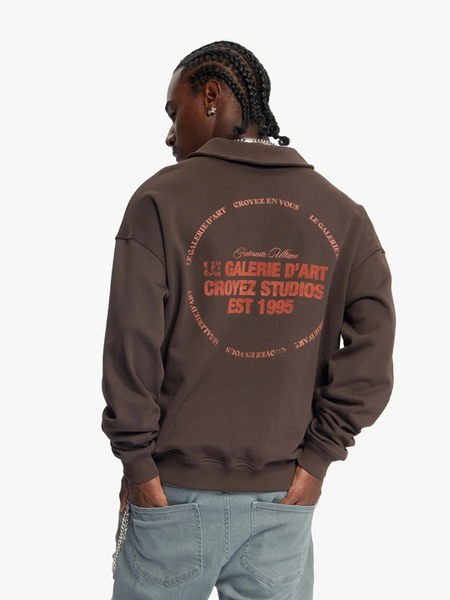 Croyez Le Galerie DArt Half-Zip Sweater - Brown Croyez Croyez Le Galerie DArt Half-Zip Sweater - Brown