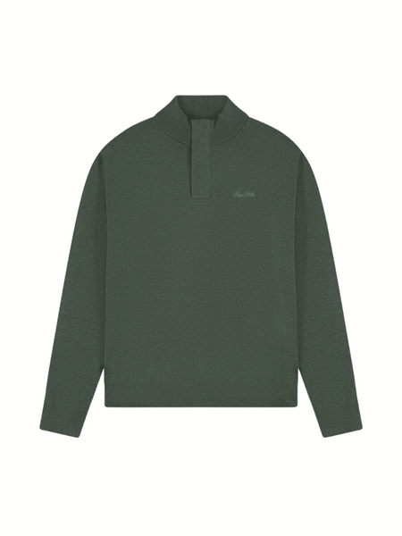 Pure Path Pure Path Flat Knit Hidden Half-Zip Sweater - Dark Army