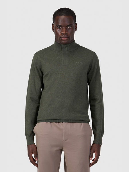 Pure Path Flat Knit Hidden Half-Zip Sweater - Dark Army