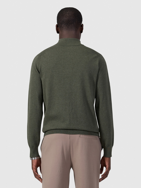 Pure Path Pure Path Flat Knit Hidden Half-Zip Sweater - Dark Army