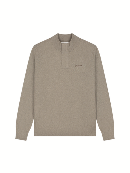 Pure Path Pure Path Flat Knit Hidden Half-Zip Sweater - Taupe Melange