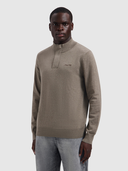 Pure Path Pure Path Flat Knit Hidden Half-Zip Sweater - Taupe Melange