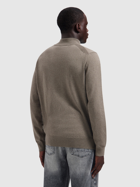 Pure Path Pure Path Flat Knit Hidden Half-Zip Sweater - Taupe Melange