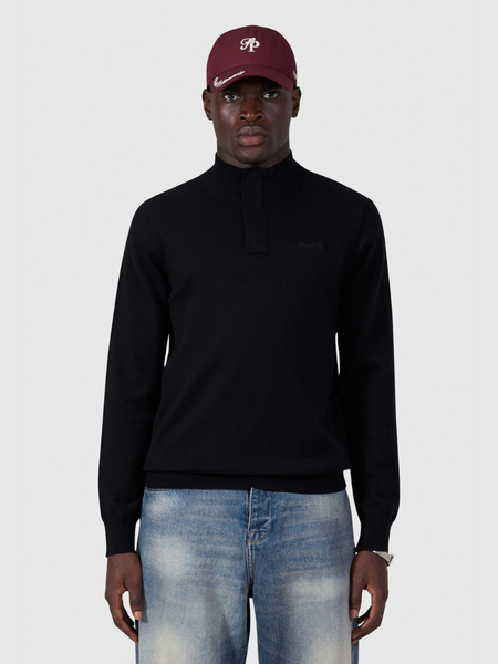 Pure Path Flat Knit Hidden Half-Zip Sweater - Black Pure Path Pure Path Flat Knit Hidden Half-Zip Sweater - Black