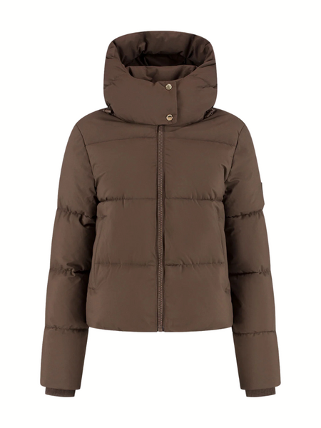 Malelions Women Emblem Puffer Jacket - Dark Brown