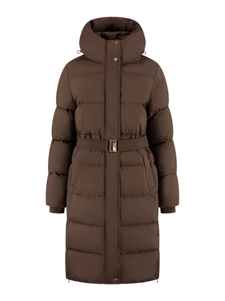 Malelions Women Emblem Long Puffer Jacket - Dark Brown