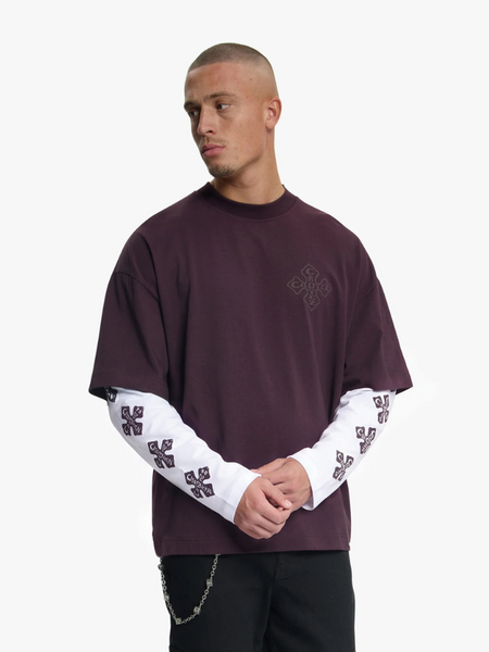 Croyez Croyez Cross Double Sleeve T-Shirt - Raisin Red