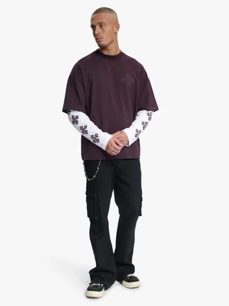 Croyez Croyez Cross Double Sleeve T-Shirt - Raisin Red