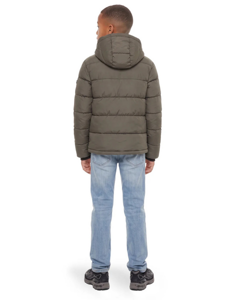 Malelions Kids Hooded Puffer Jacket - Dark Taupe Malelions Malelions Kids Hooded Puffer Jacket - Dark Taupe
