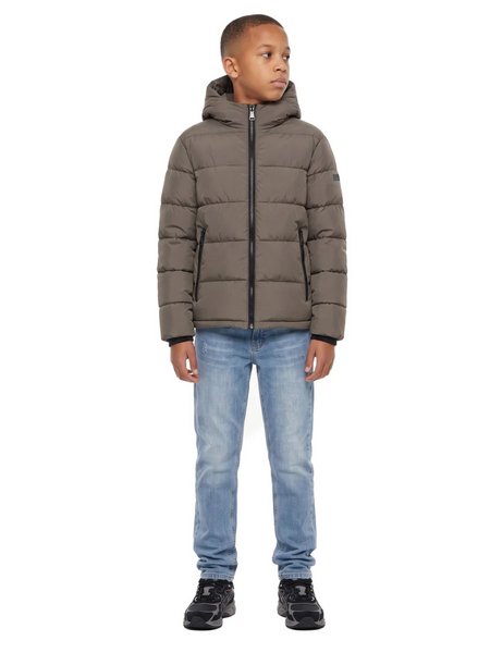 Malelions Kids Hooded Puffer Jacket - Dark Taupe Malelions Malelions Kids Hooded Puffer Jacket - Dark Taupe