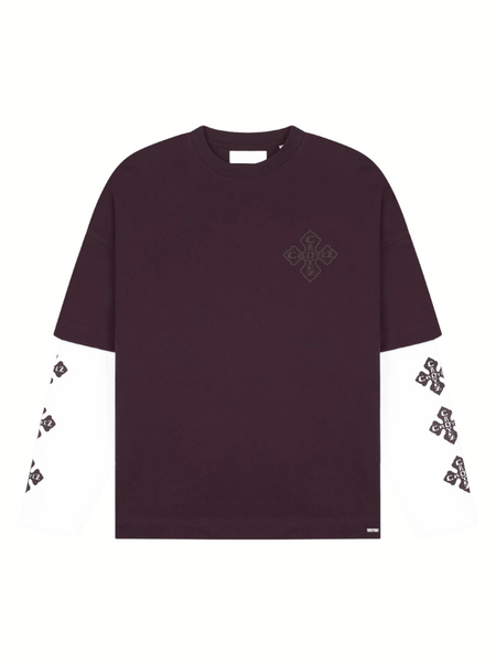 Croyez Women Cross Double Sleeve T-Shirt - Raisin Red Croyez Croyez Women Cross Double Sleeve T-Shirt - Raisin Red