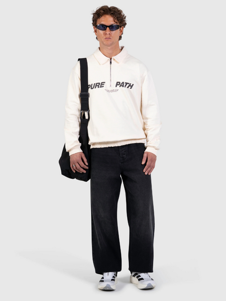 Pure Path Polo Half Zip Sweater - Ecru Pure Path Pure Path Polo Half Zip Sweater - Ecru