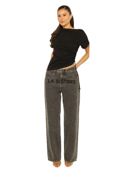 La Sisters Embroidered Signature Jeans - Grijs La Sisters La Sisters Embroidered Signature Jeans - Grijs
