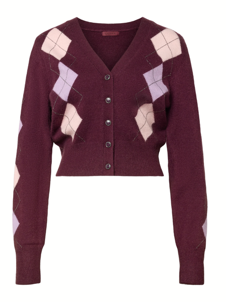 Guess LS VN GRACIE ARGYLE CARDI SWTR - BURGUNDY ARGYLE Guess Guess LS VN GRACIE ARGYLE CARDI SWTR - BURGUNDY ARGYLE