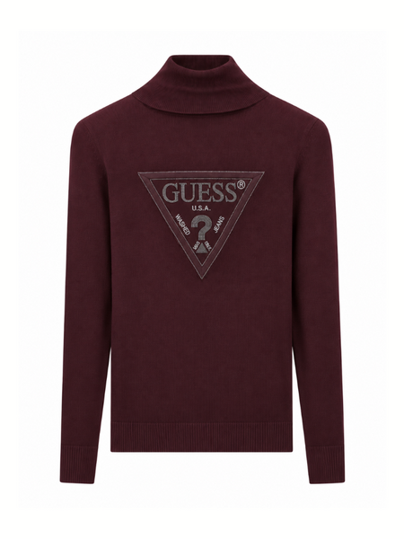 Guess LS Hallie Triangle Logo Sweater - Red Noir Guess Guess LS Hallie Triangle Logo Sweater - Red Noir