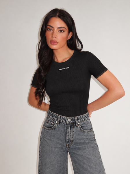 Unique The Label Unique The Label Vela Pointelle Top - Black Unique The Label Vela Pointelle Top - Black