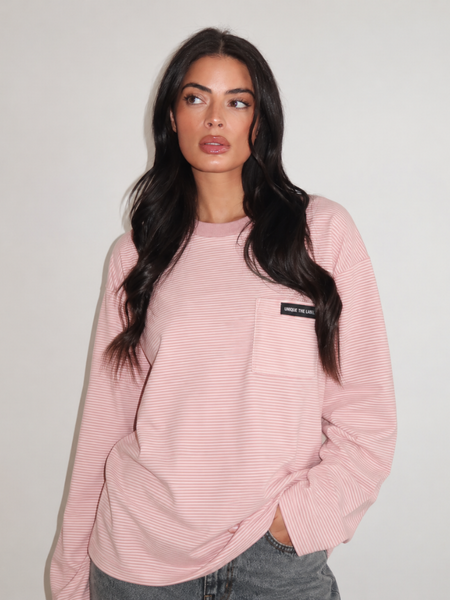 Unique The Label Unique The Label Amy Pocket Longsleeve - Pink/White Stripe Unique The Label Amy Pocket Longsleeve - Pink/White Stripe