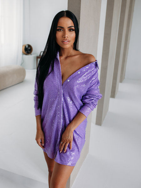 Unique The Label Sequin Shirt Dress - Purple