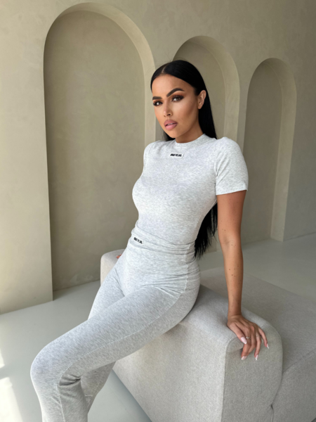 Unique The Label Noelle Short Sleeve Top - Light Grey Marl Noelle Short Sleeve Top - Light Grey Marl