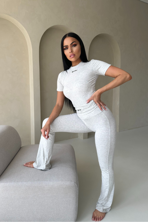 Noelle Short Sleeve Top - Light Grey Marl