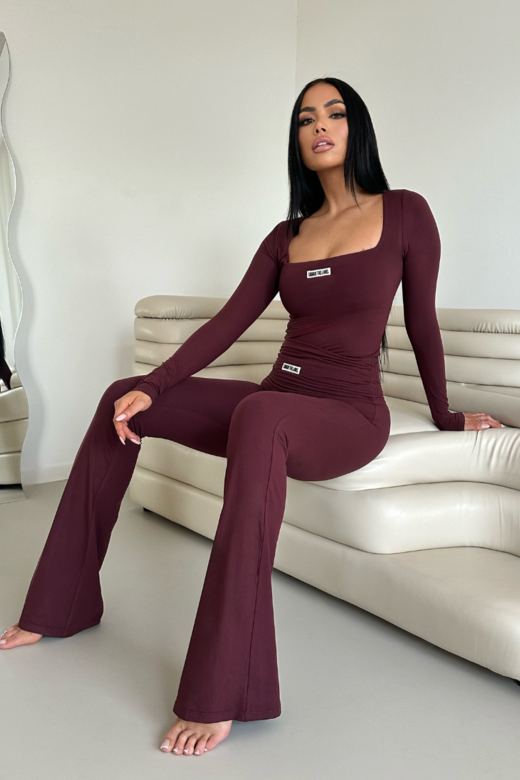 Nayla Square Neck Bodysuit - Deep Cherry
