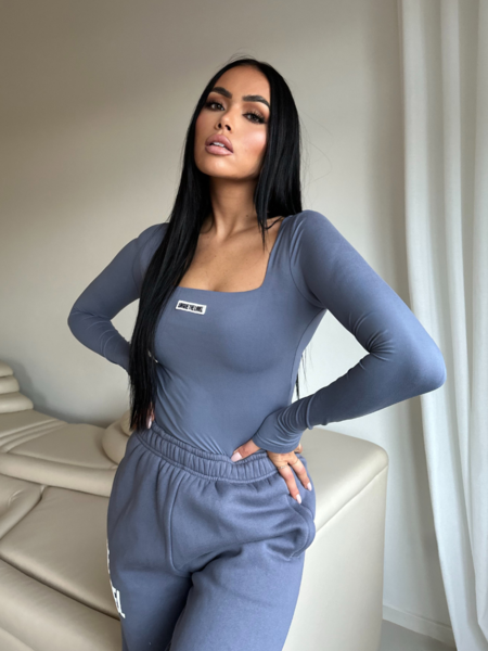 Nayla Square Neck Bodysuit - Denim Blue