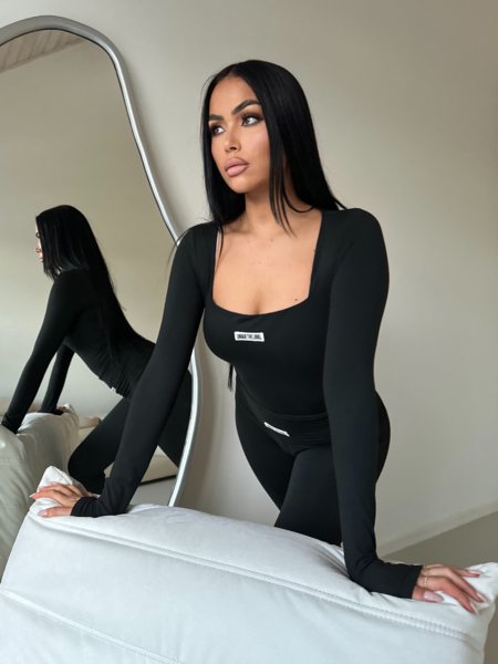 Nayla Square Neck Bodysuit - Deep Black
