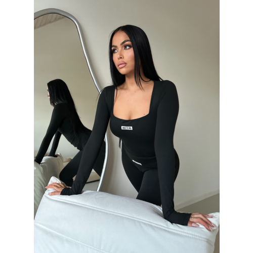 Unique The Label Nayla Square Neck Bodysuit - Deep Black