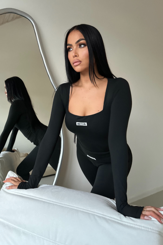 Nayla Square Neck Bodysuit - Deep Black