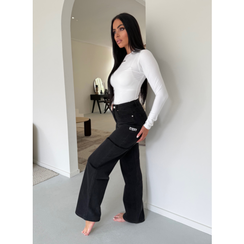 Unique The Label June Wide Leg Jeans - Washed Black