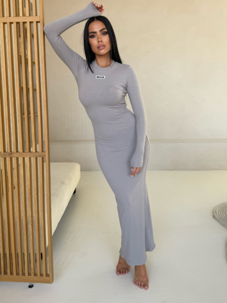 Unique The Label Joya Rib Dress - Pebble Joya Rib Dress - Pebble