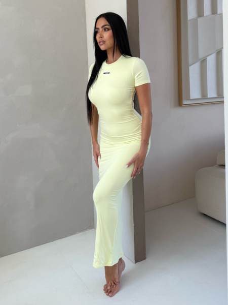 Unique The Label Donna Rib T-Shirt Dress - Soft Yellow Donna Rib T-Shirt Dress - Soft Yellow
