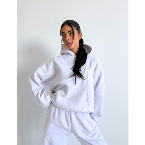 Unique The Label Elyana Print Hoodie - Light Grey Marl