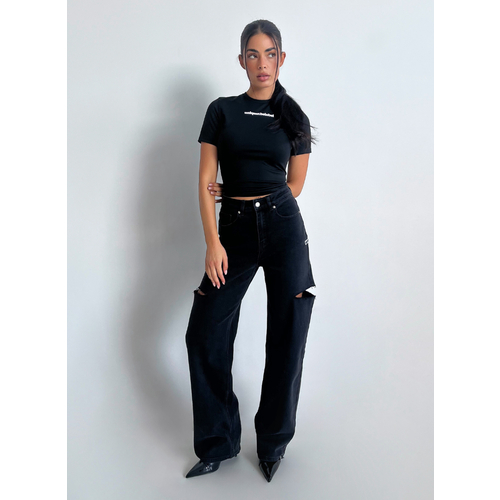 Unique The Label June Wide Leg Jeans - Washed Black
