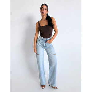 Unique The Label June Wide Leg Jeans - Light Blue