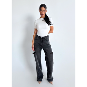 Unique The Label June Wide Leg Jeans - Mid Grey