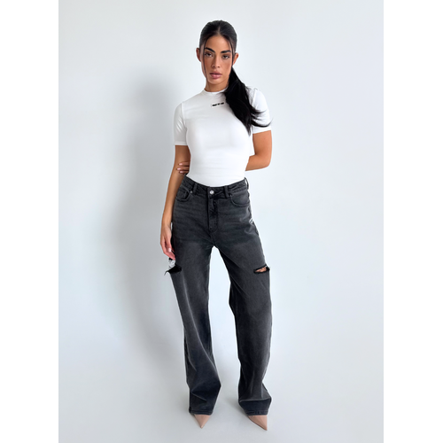 Unique The Label June Wide Leg Jeans - Mid Grey
