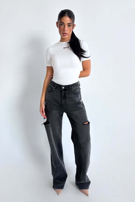 June Wide Leg Jeans - Mid Grey