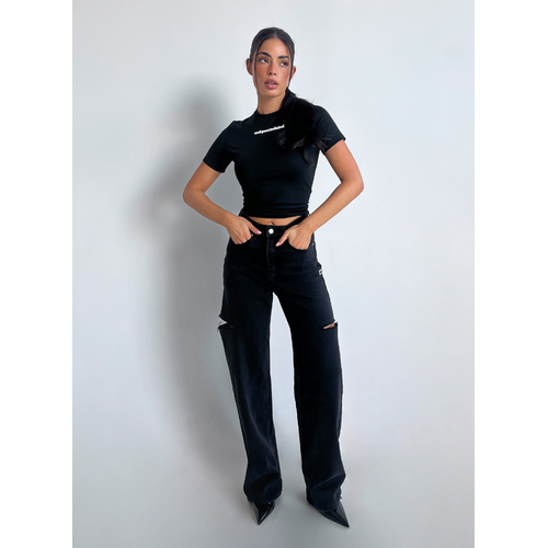 Unique The Label June Wide Leg Jeans - Washed Black