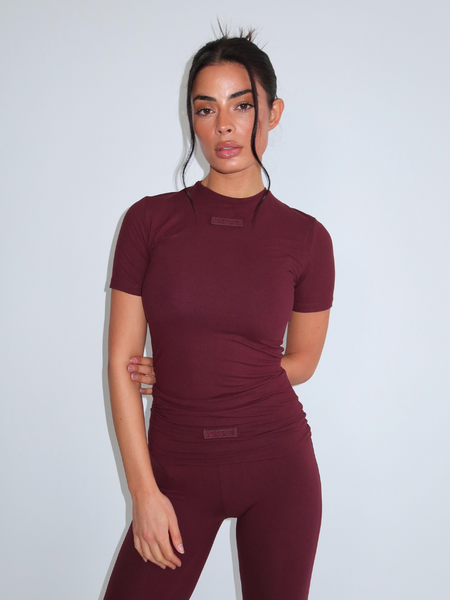 Unique The Label Noelle Short Sleeve Top - Deep Cherry Noelle Short Sleeve Top - Deep Cherry