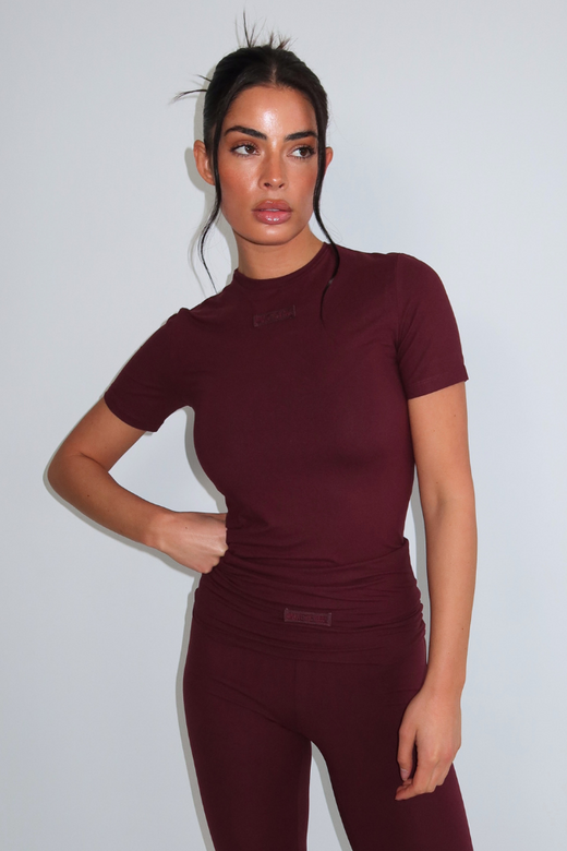 Noelle Short Sleeve Top - Deep Cherry