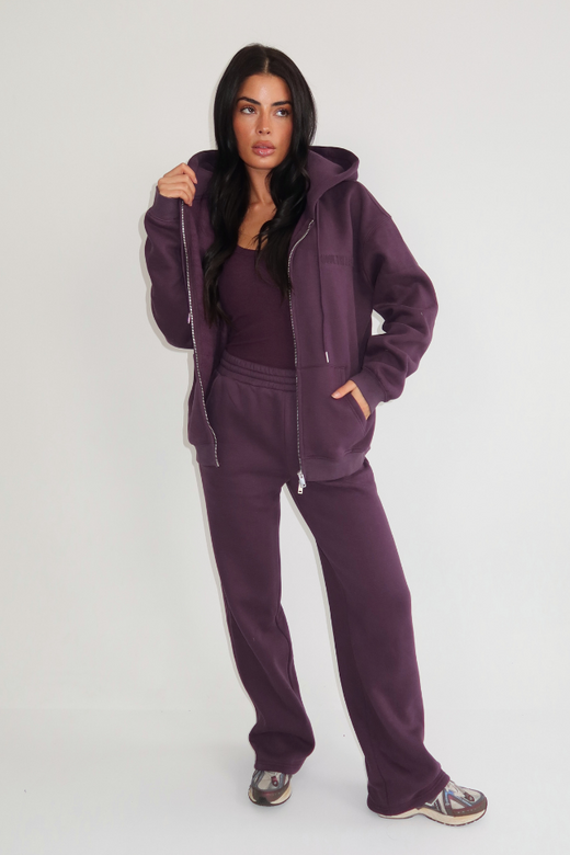 Nyla Wide Leg Jogger - Deep Berry