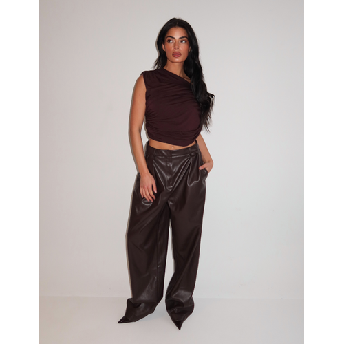 Unique The Label Ziva Leather Pantalon - Brown